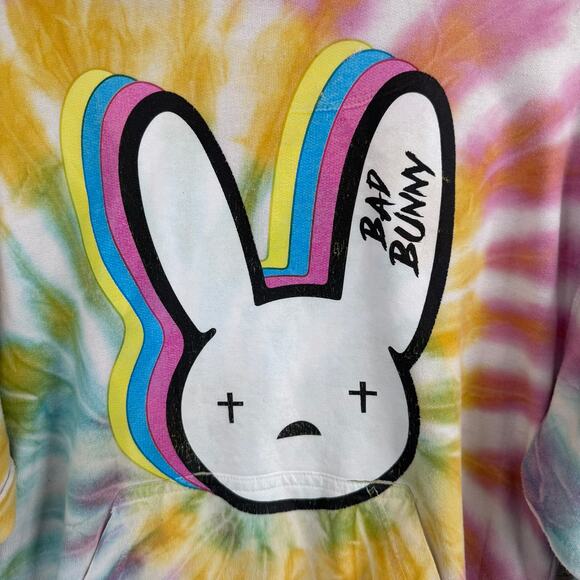 Destinations USA Bad Bunny Rainbow Tie Dye Hoodie Sweatshirt Adult S Multicolor - Picture 3 of 12